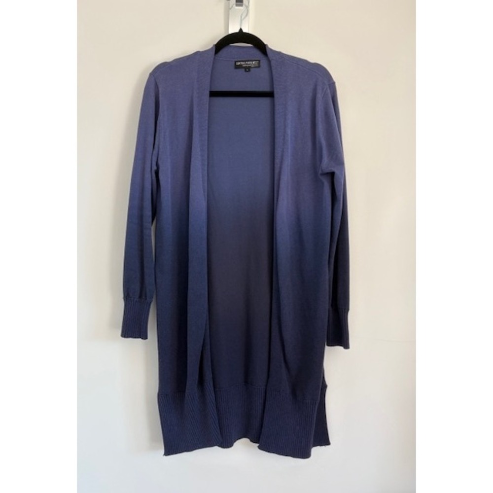 Central Park West Blue Ombre Longline Open Front Cardigan Sweater Womens Large‎